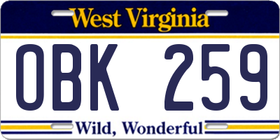 WV license plate OBK259