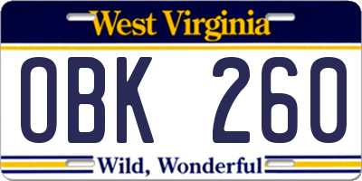 WV license plate OBK260