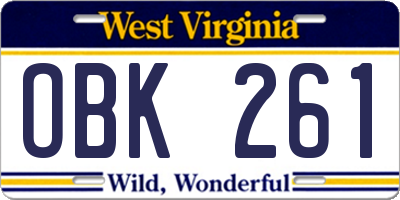 WV license plate OBK261