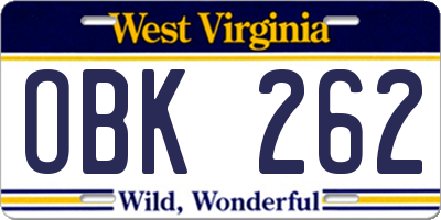 WV license plate OBK262