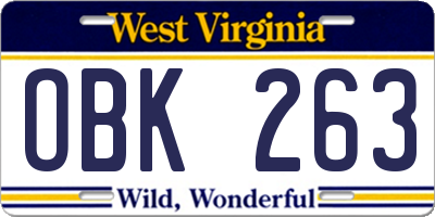 WV license plate OBK263
