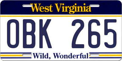 WV license plate OBK265