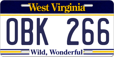 WV license plate OBK266