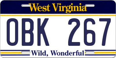 WV license plate OBK267