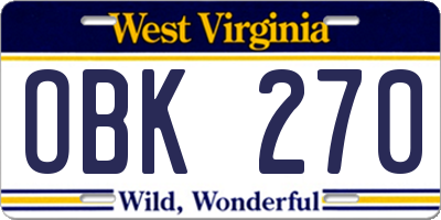 WV license plate OBK270