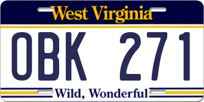 WV license plate OBK271