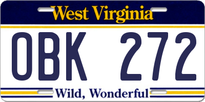 WV license plate OBK272