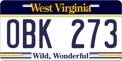 WV license plate OBK273