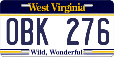 WV license plate OBK276