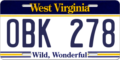 WV license plate OBK278