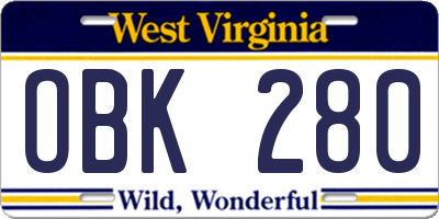 WV license plate OBK280