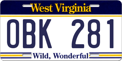 WV license plate OBK281