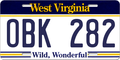 WV license plate OBK282