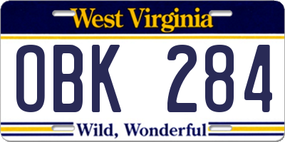 WV license plate OBK284