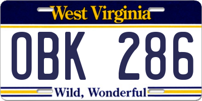 WV license plate OBK286