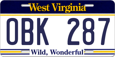 WV license plate OBK287