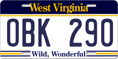 WV license plate OBK290