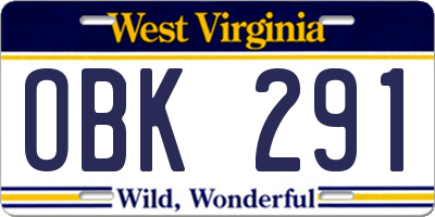WV license plate OBK291