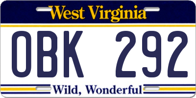 WV license plate OBK292