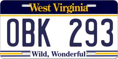 WV license plate OBK293