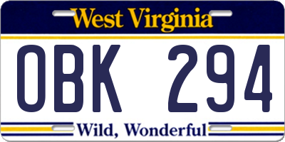 WV license plate OBK294