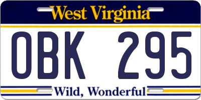 WV license plate OBK295