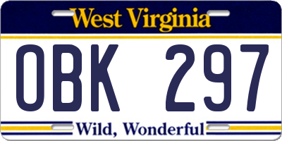 WV license plate OBK297