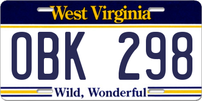 WV license plate OBK298