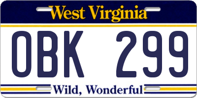 WV license plate OBK299