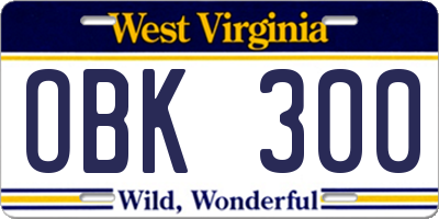 WV license plate OBK300