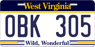 WV license plate OBK305