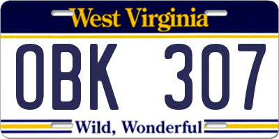 WV license plate OBK307