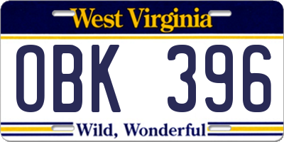 WV license plate OBK396