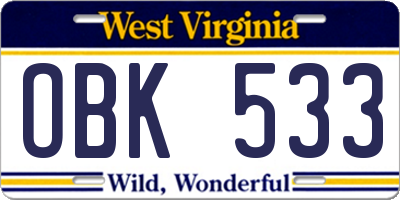 WV license plate OBK533