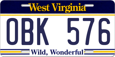 WV license plate OBK576