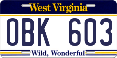 WV license plate OBK603
