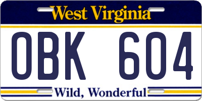 WV license plate OBK604