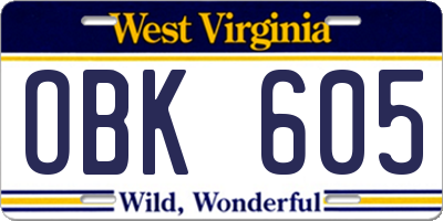 WV license plate OBK605
