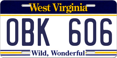 WV license plate OBK606
