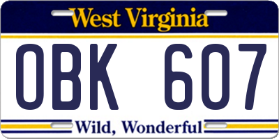 WV license plate OBK607