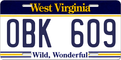 WV license plate OBK609