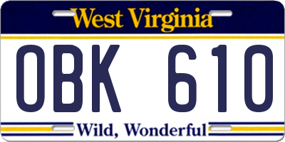 WV license plate OBK610
