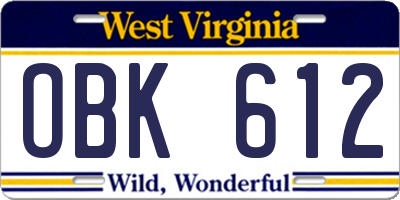 WV license plate OBK612