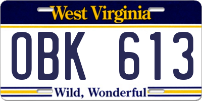 WV license plate OBK613