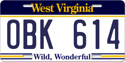 WV license plate OBK614