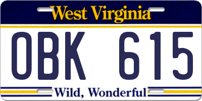 WV license plate OBK615