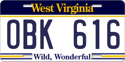 WV license plate OBK616