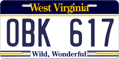 WV license plate OBK617