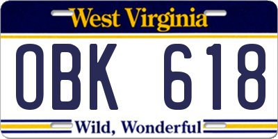 WV license plate OBK618