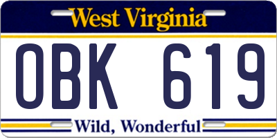 WV license plate OBK619